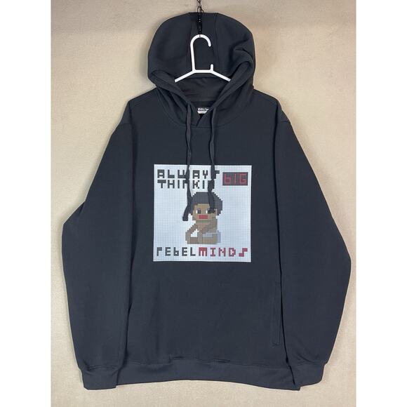 Rebel Minds Hoodie Mens 4XL Black Always Thinking Big Lego Brick Graphic - Picture 1 of 10